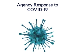 Image of a virus with the text: Agency Response to Covid-19