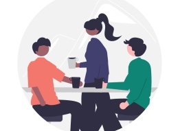 Illustration of 3 people having coffee and chatting